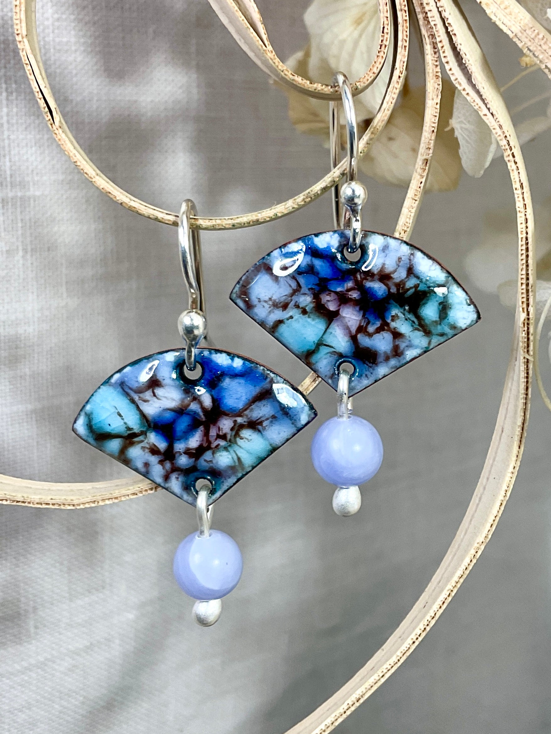 Blue enamel earrings with gemstone