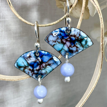 Blue enamel earrings with gemstone