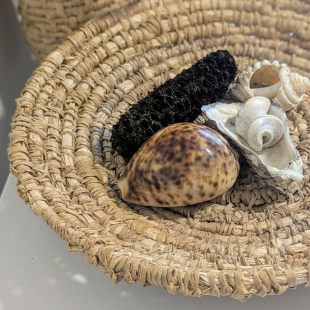 Native Iron Barks & Eucalyptus leaf Hand Dyed Raffia Basket