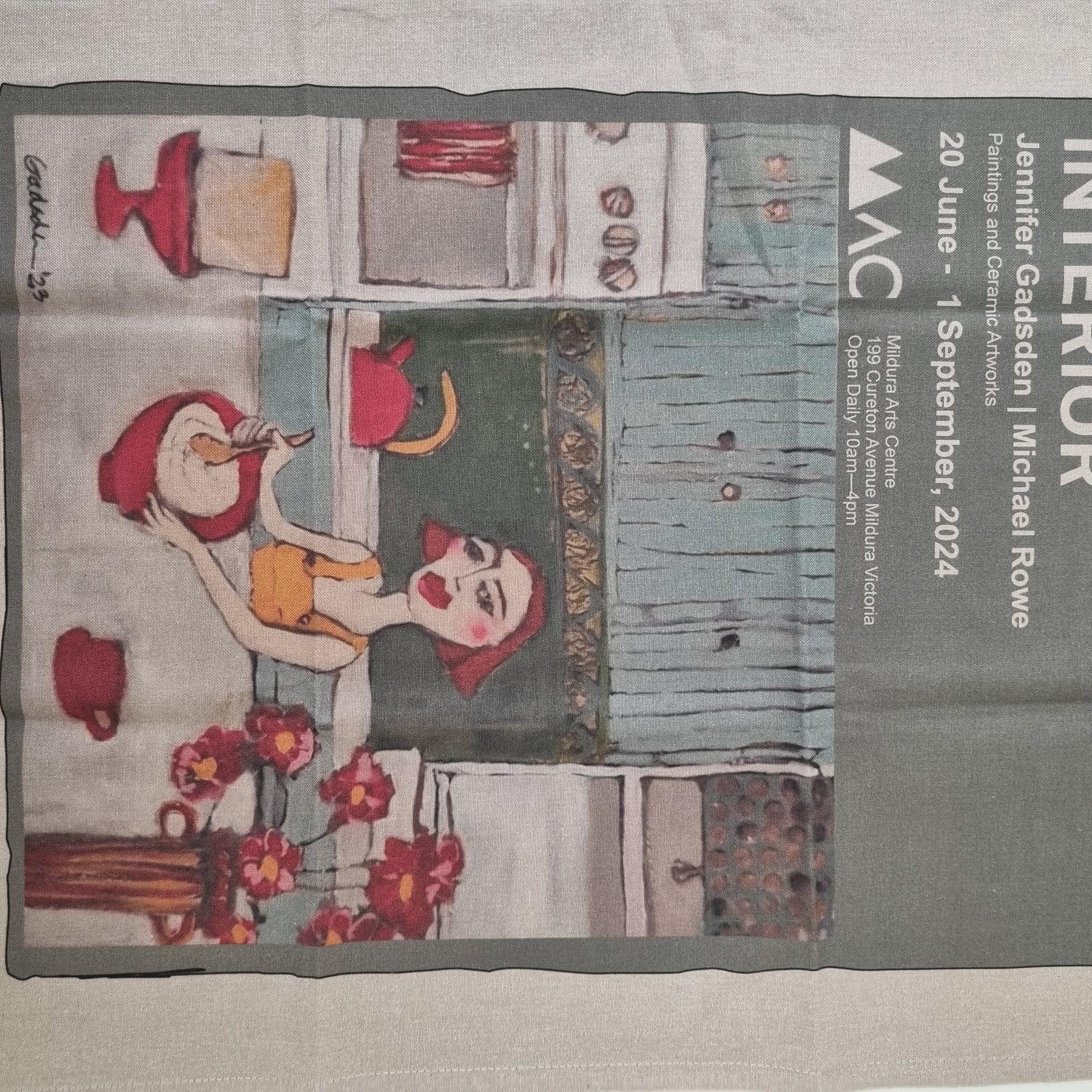 Organic Cotton Tea Towel, select from three different coloured backgrounds, Artwork