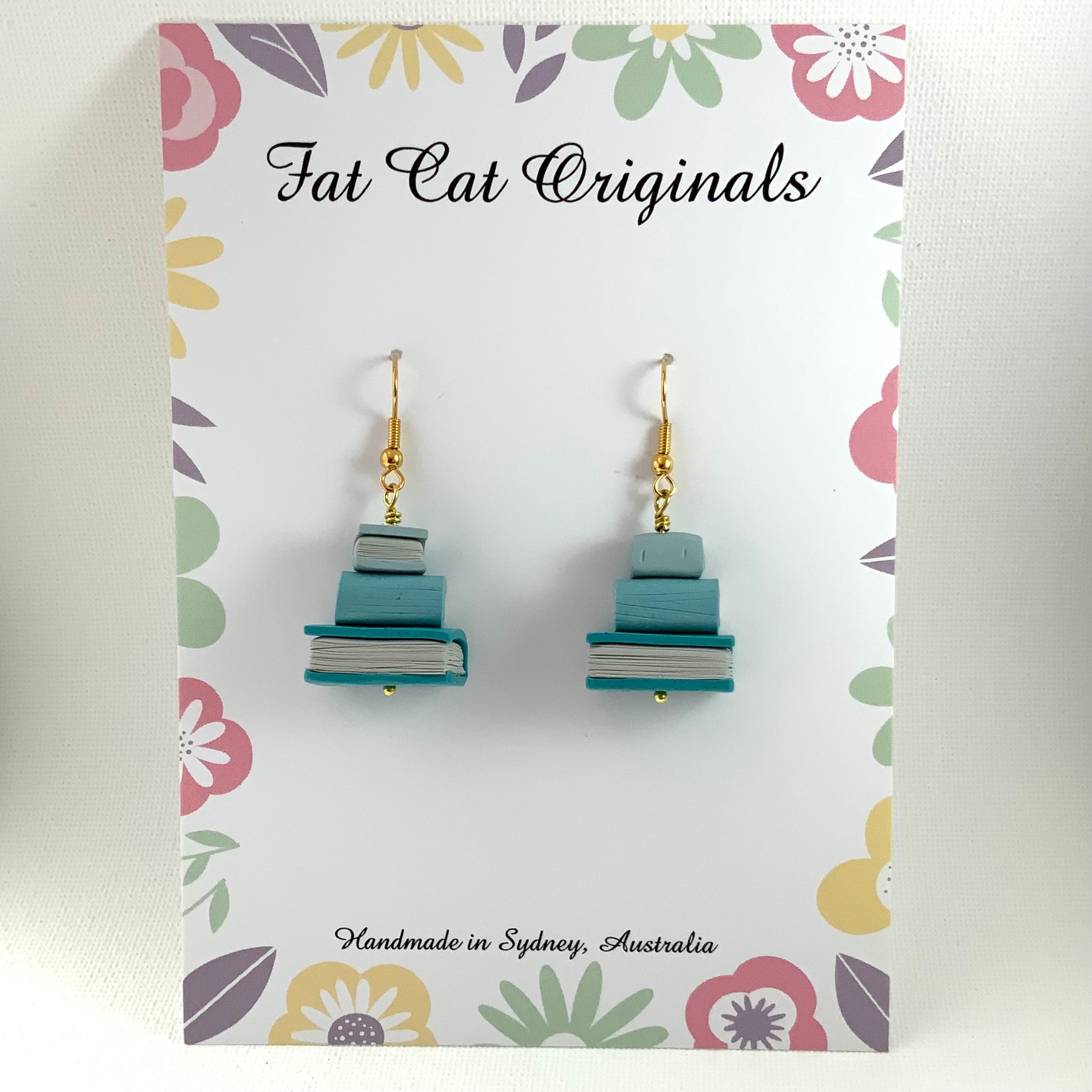 Stacked Stories Earrings – Cerulean Story Stacks | Handmade Book Lover Gift | Mini Book Stack Dangles