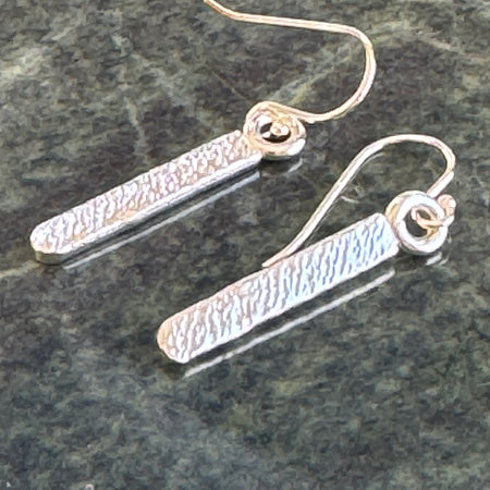 Handcrafted Sterling Silver Textured Bar Drop Earrings