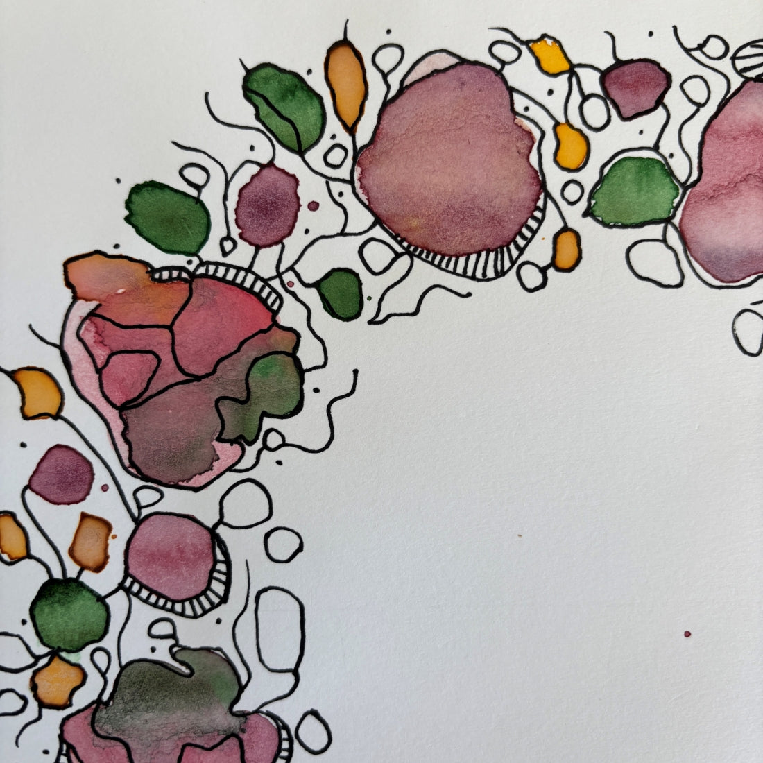 Original Handpainted Art | Flower Wreath in Soft Pink and Green
