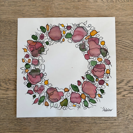 Original Handpainted Art | Flower Wreath in Soft Pink and Green