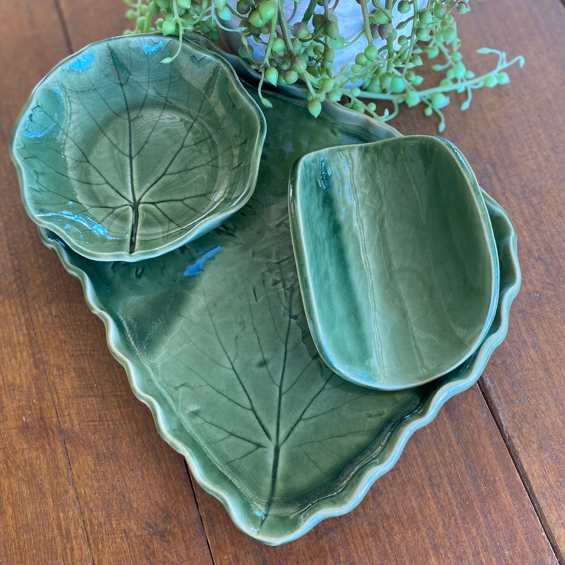 Handmade Vine Leaf Serving Tray Set – Dipping Bowl & Serviette Holder | One of a Kind