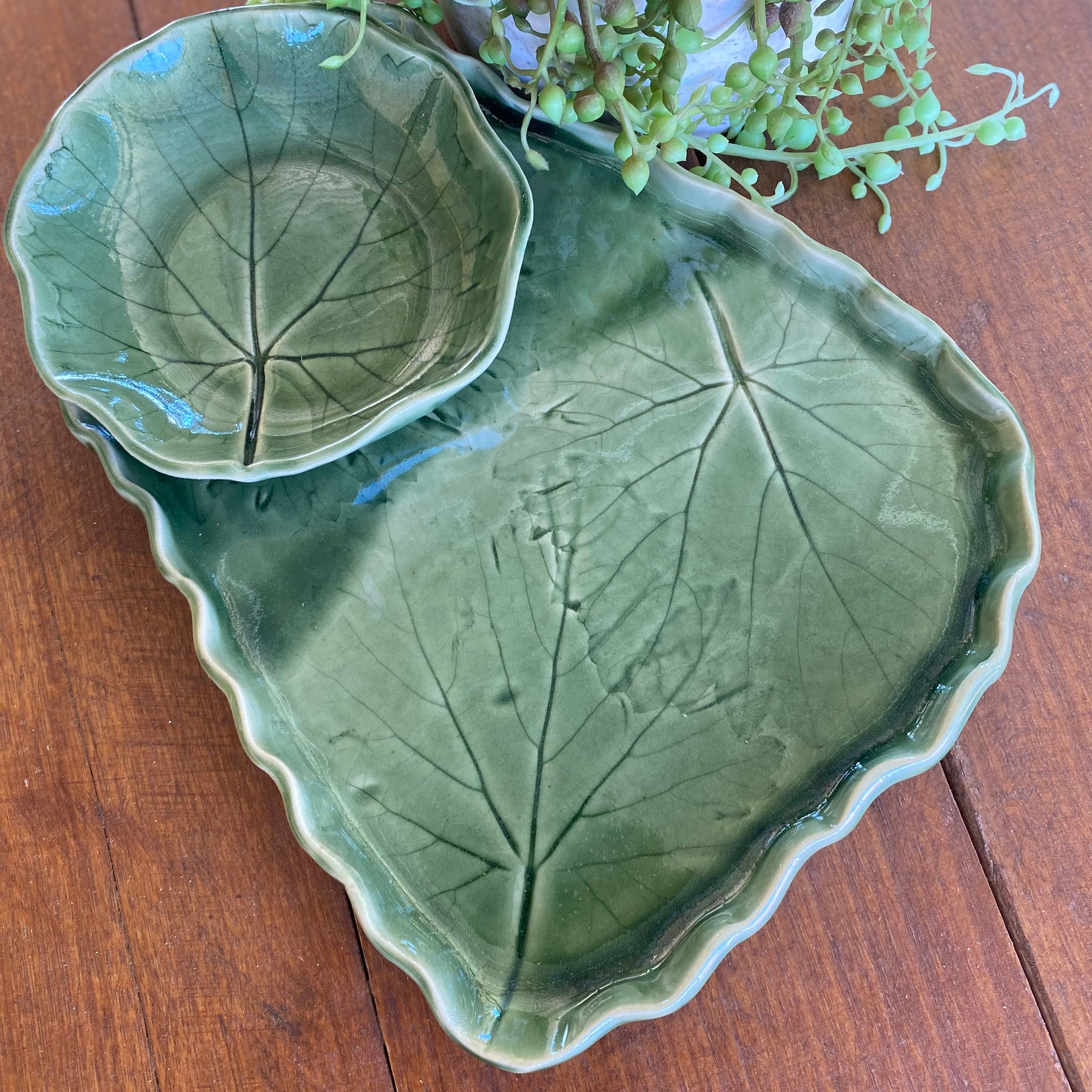 Handmade Vine Leaf Serving Tray Set – Dipping Bowl & Serviette Holder | One of a Kind