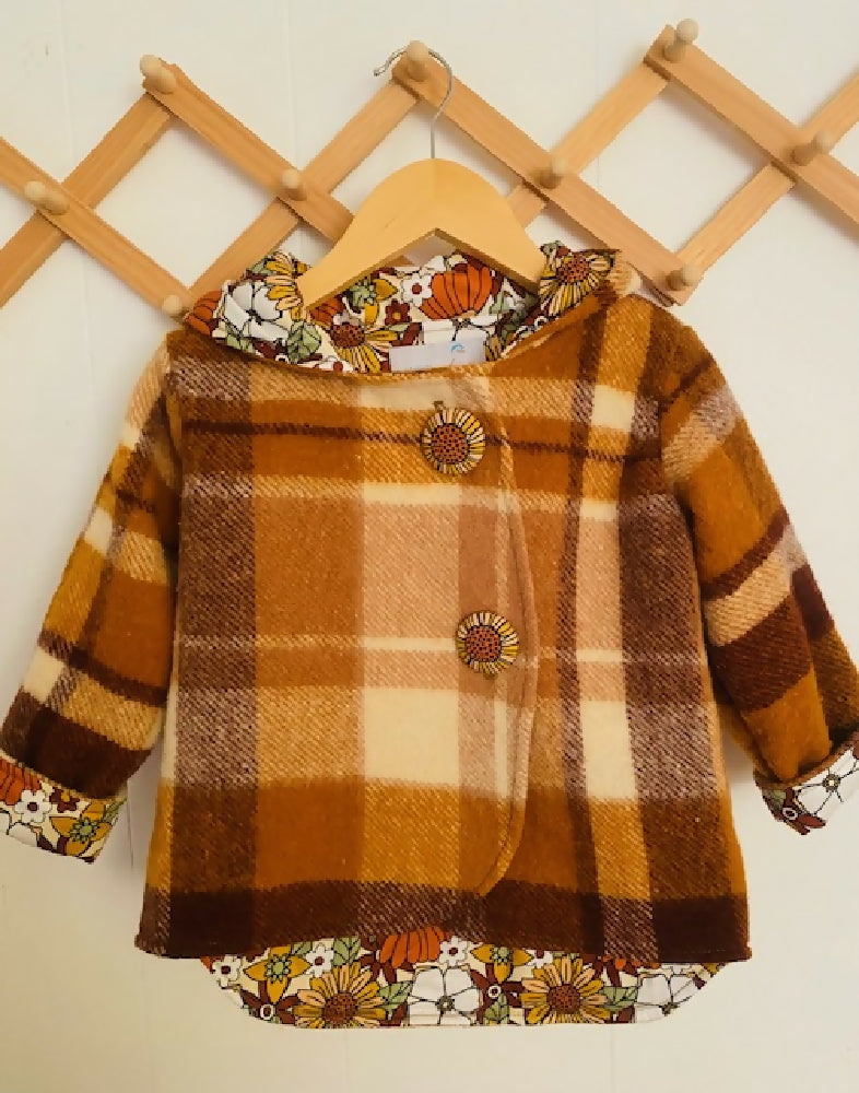 Autumn Vintage Wool Blanket Upcycled Coat Size 3