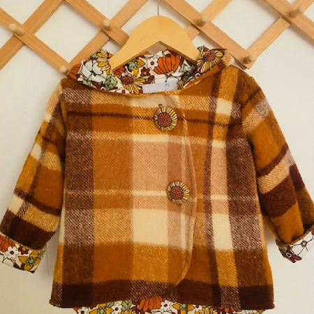 Autumn Vintage Wool Blanket Upcycled Coat Size 3