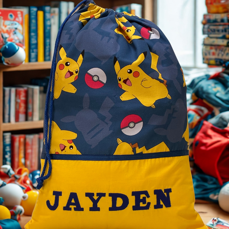 Children's Library Bag , Handmade, Personalised - Pokemon, Pikachu