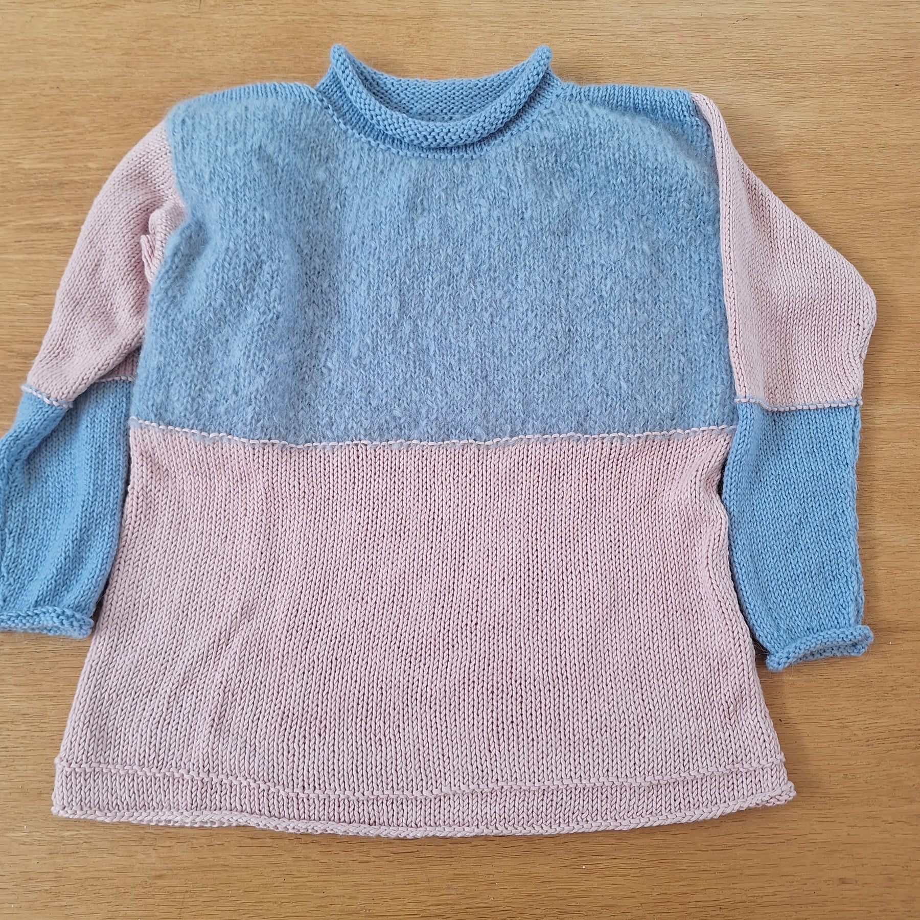Handknitted Kid's Colour Block Pullover Sweater Jumper Sz 8 - 10 Yrs