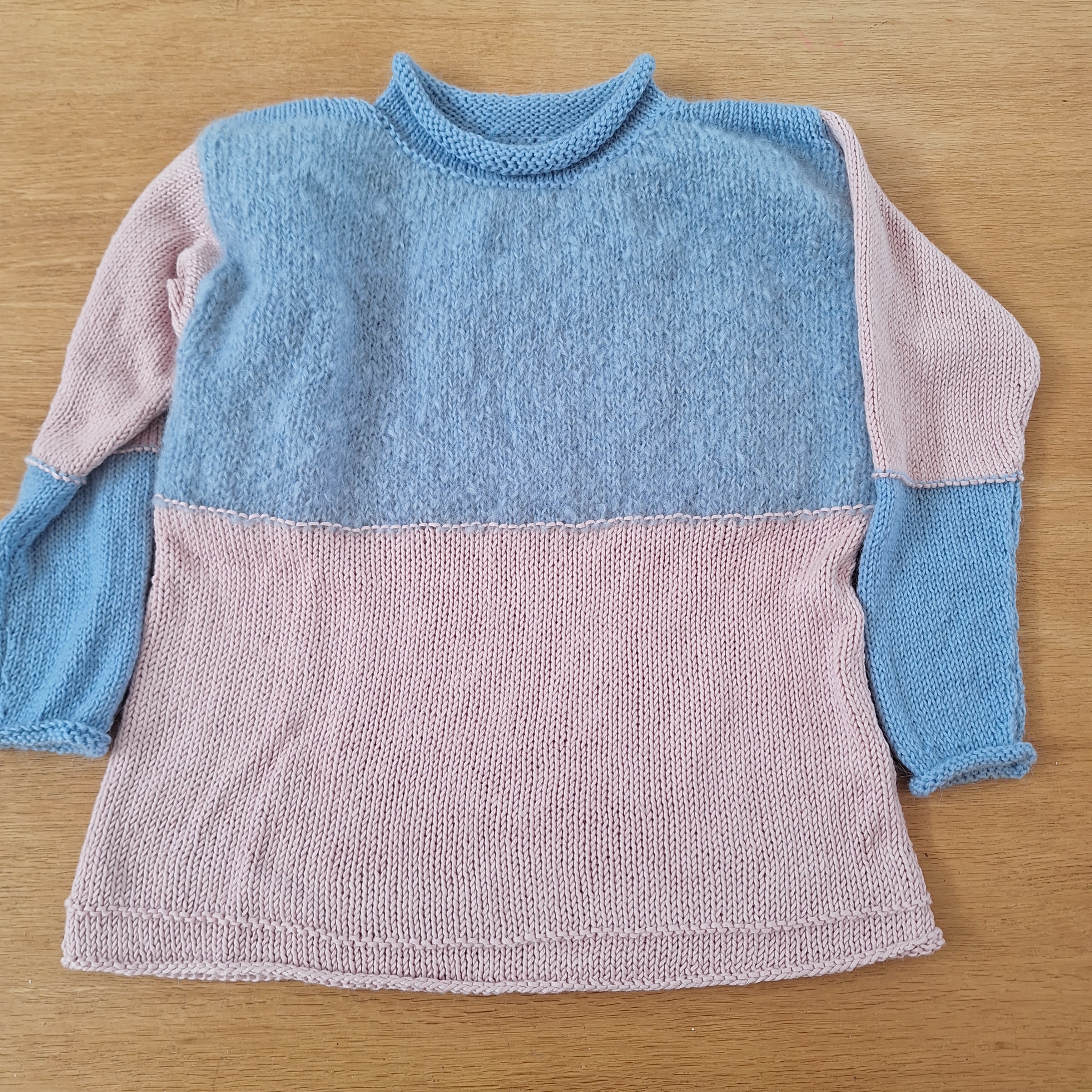 Handknitted Kid's Colour Block Pullover Sweater Jumper Sz 8 - 10 Yrs