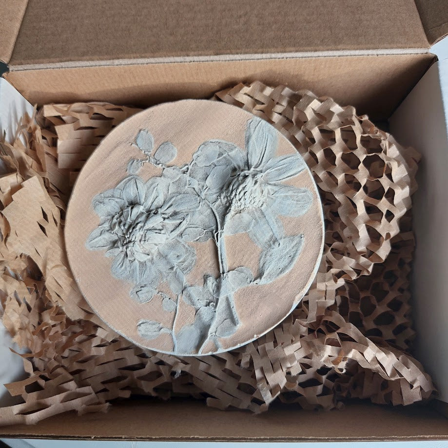 Hand-pressed Dahlias Wall Art | Floral Bas-Relief Plaster Plaque