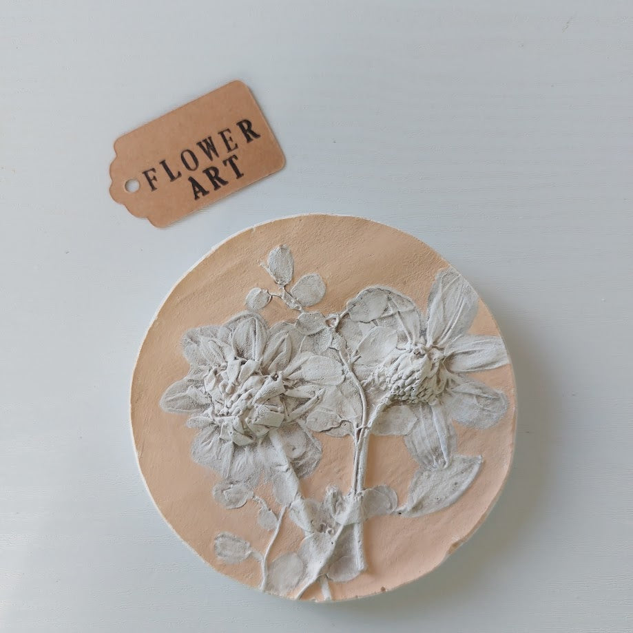 Hand-pressed Dahlias Wall Art | Floral Bas-Relief Plaster Plaque