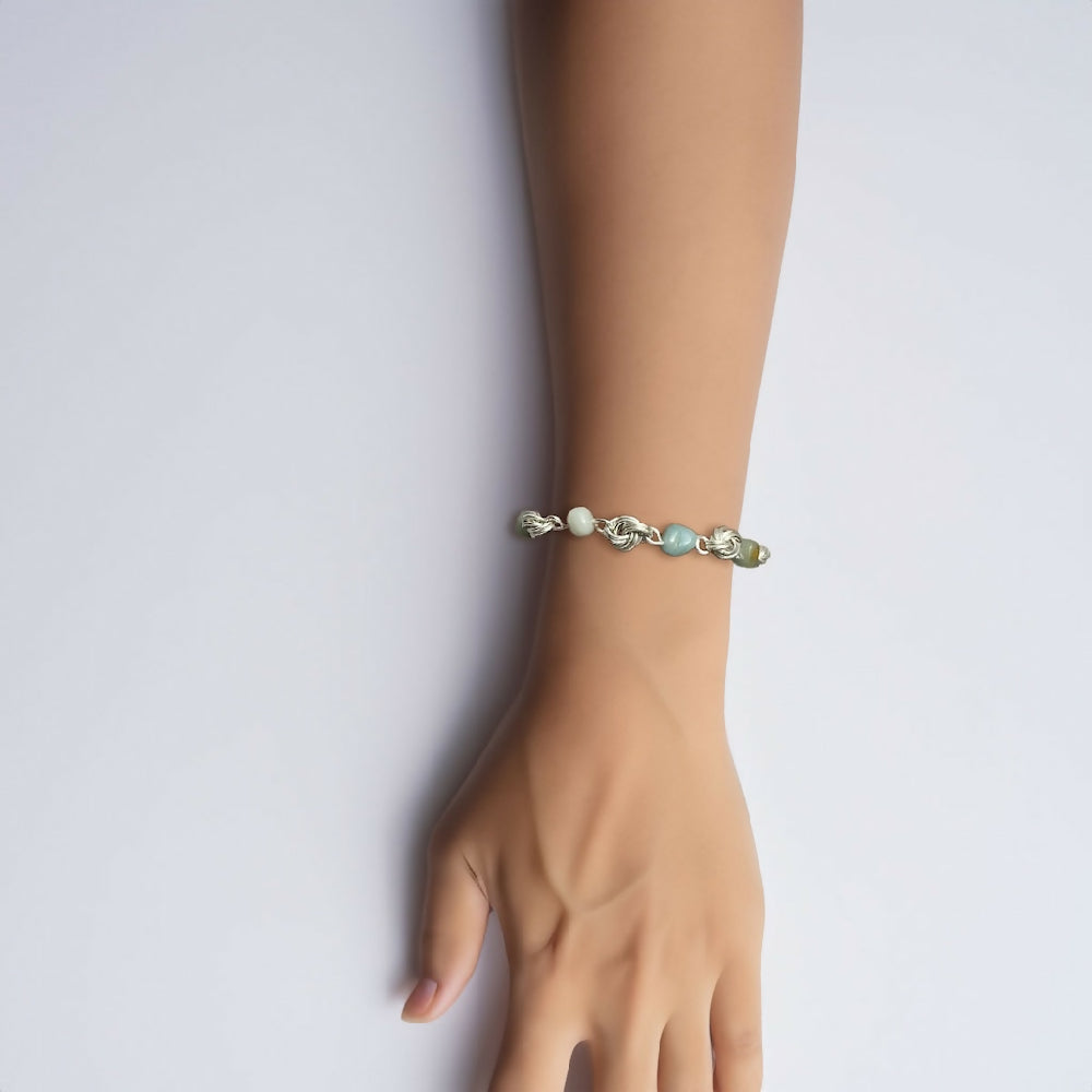 Love Knots | Silver handmade chain and amazonite bracelet