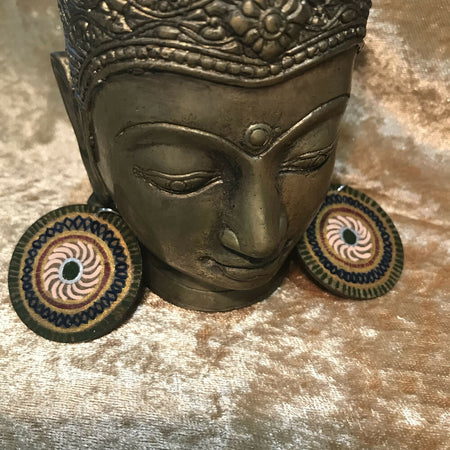Earrings - Hand Painted Wood - Mandala