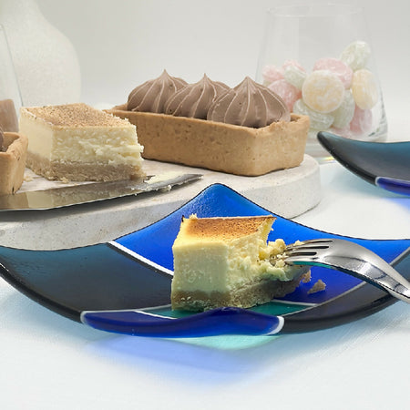 Deco Plate for Two Set - Blue/Aqua, Hand Cut Glass Plates