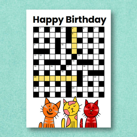 DIGITAL - Printable Birthday Card - CROSSWORD Puzzle - PDF Download