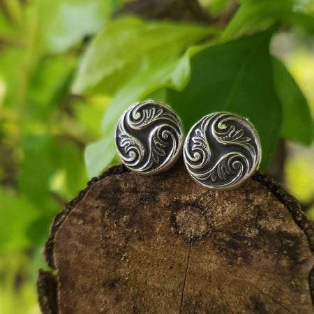 Sterling silver ferny swirl studs