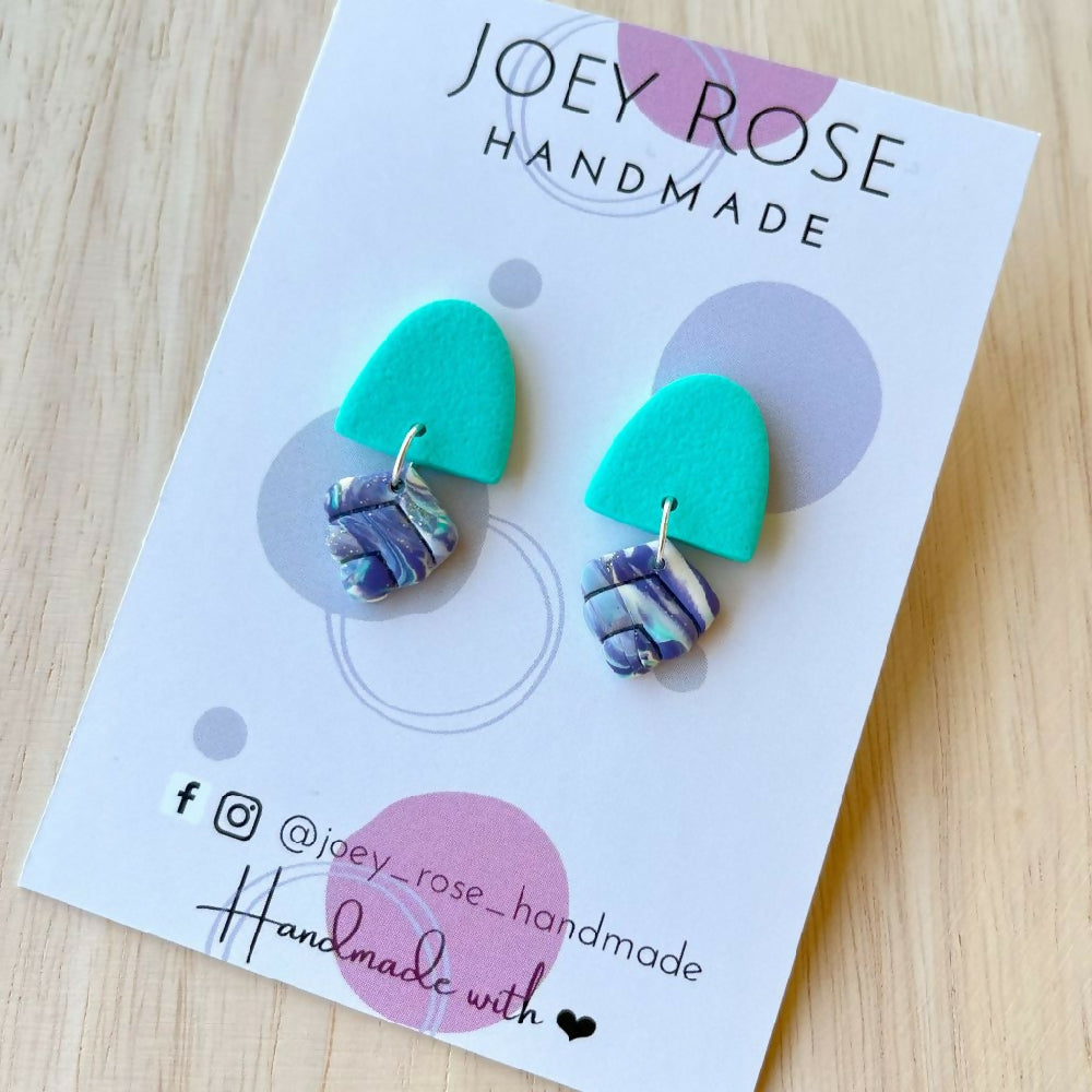 Small Aqua drop Polymer clay earrings 1