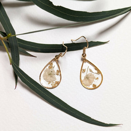 Teardrop gold Baby's Breath earrings