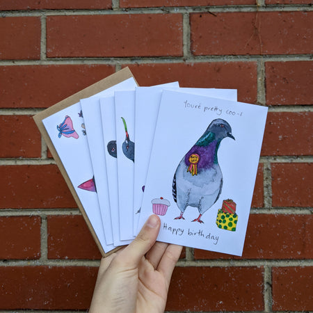 Party Pigeons - set of 6 birthday cards