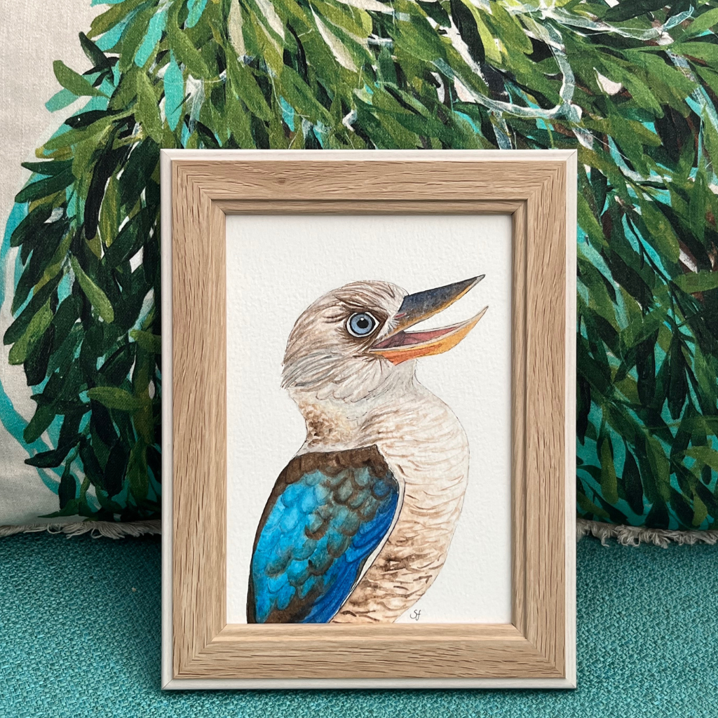 Original watercolour art - blue-winged kookaburra