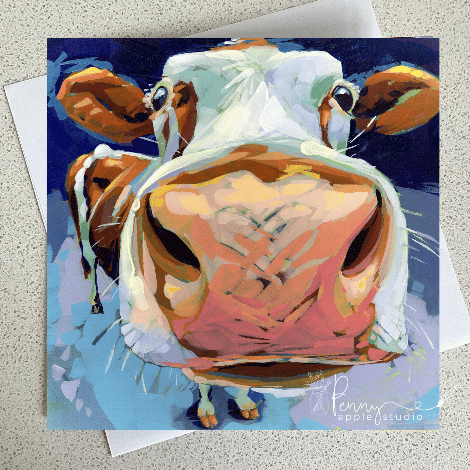 Expressive Art Moo Cow Greeting Card – Margo