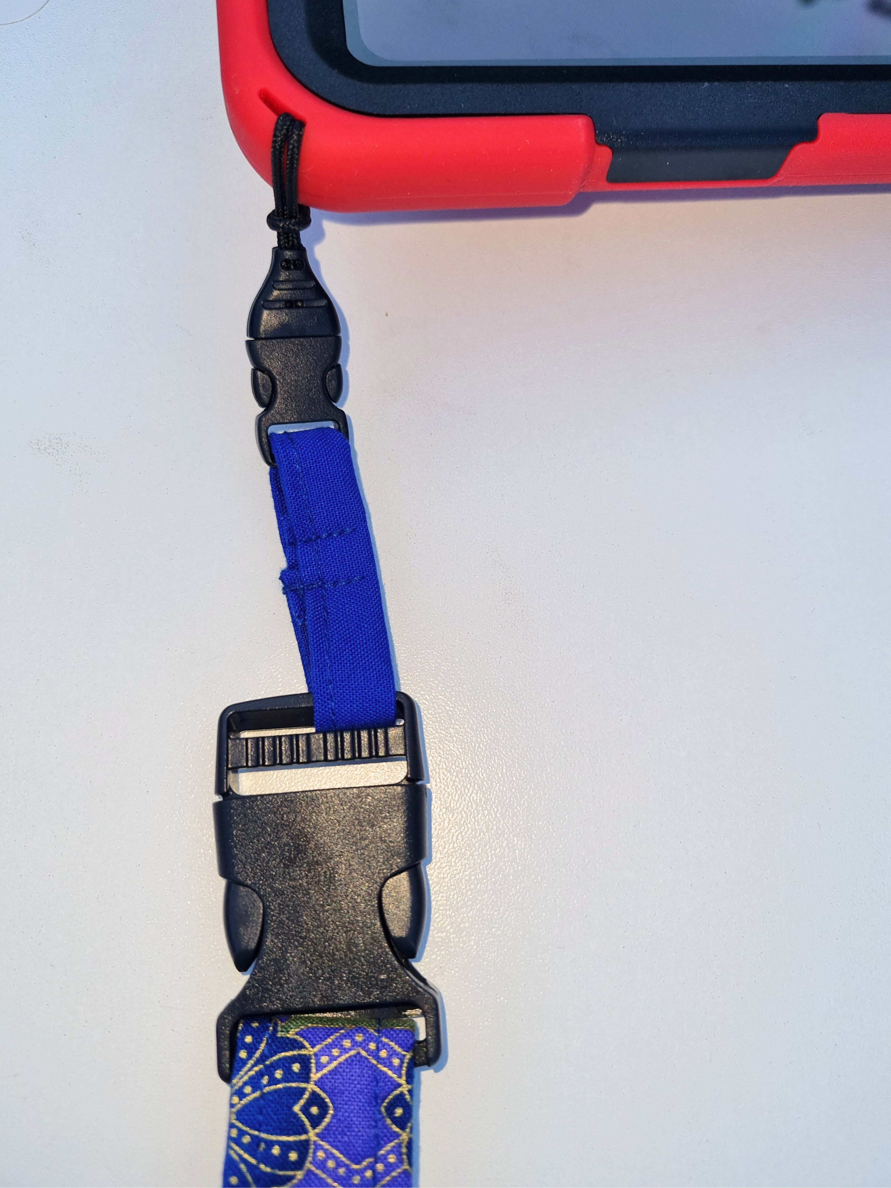 Strap for iPad and AAC Devices - Blue & Peacock print - Extra Long Padding