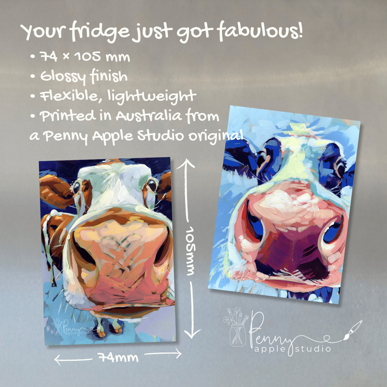 (1) Cow Fridge Magnet – Expressive Mini Art