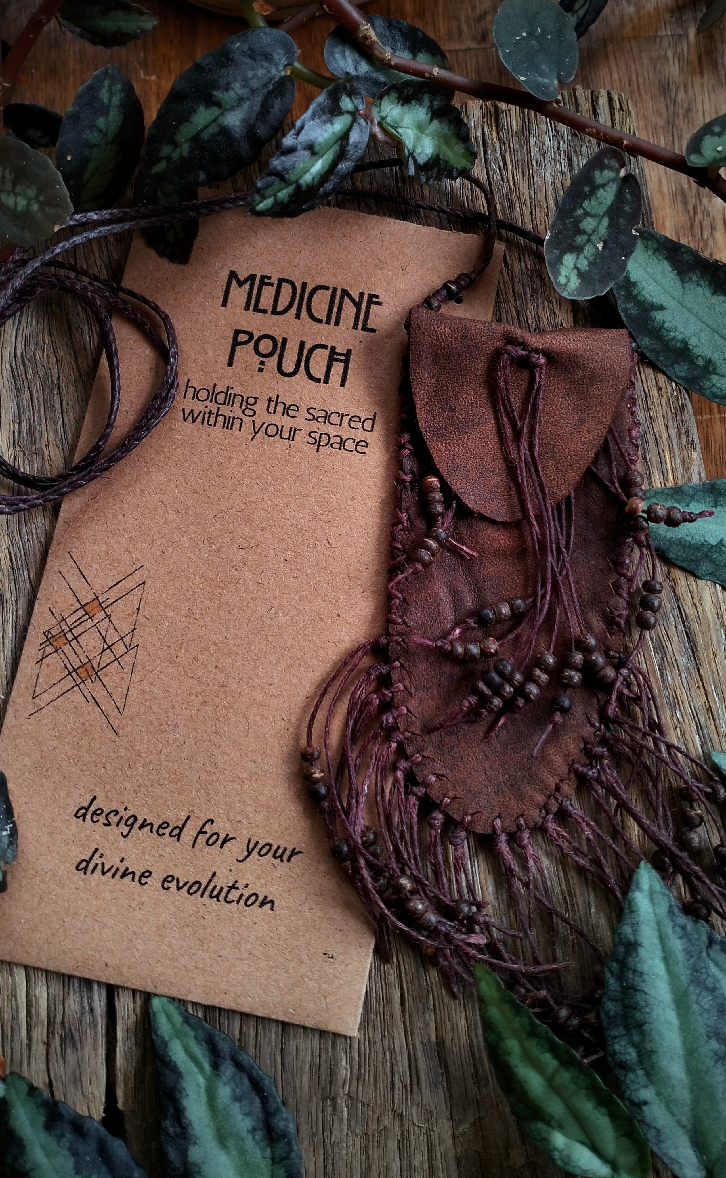 •| MEDICINE POUCH |• leather wood beads ~ a keep safe