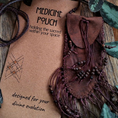 •| MEDICINE POUCH |• leather wood beads ~ a keep safe