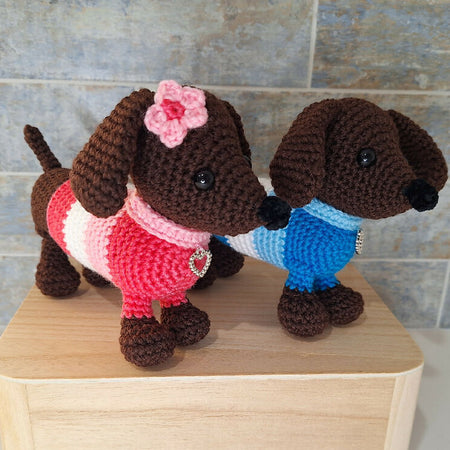 Adorable crocheted dachshund puppies