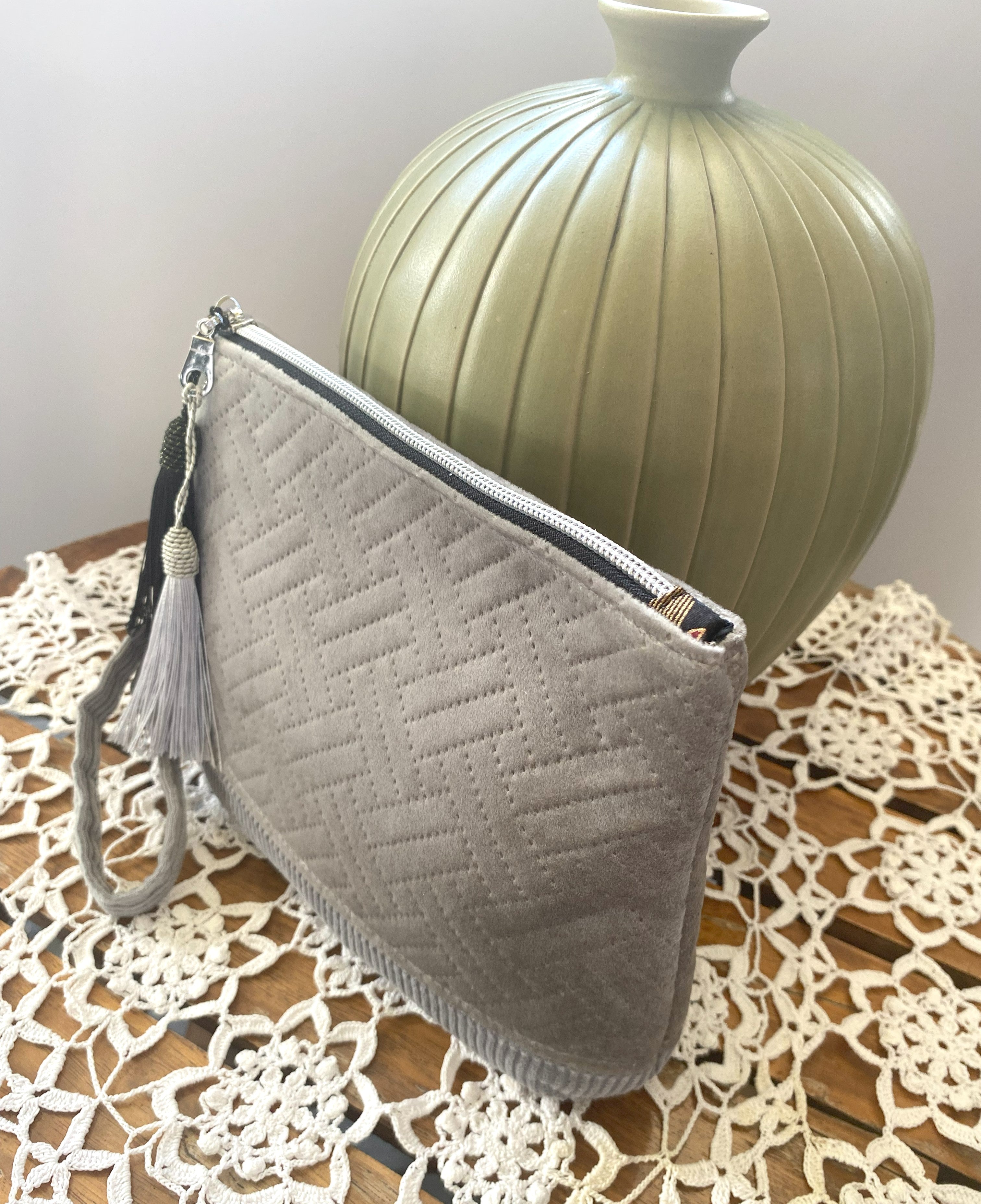 Velvet clutch purse - silver grey