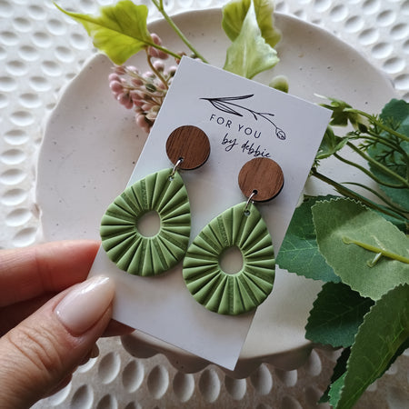Karla dangle earrings- green and wood stud