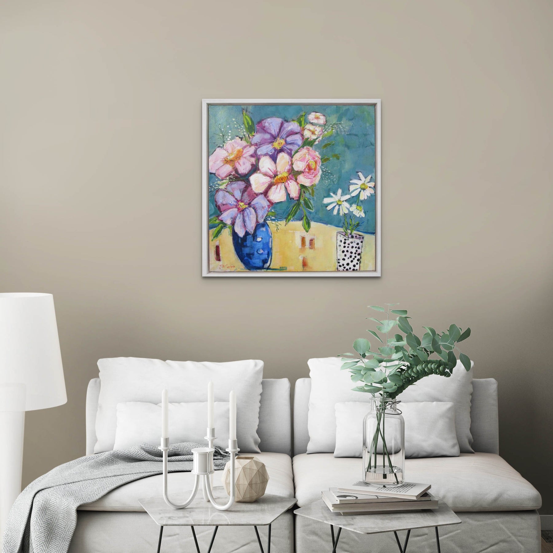 Contemporary Flower Still Life - Framed Wild Roses