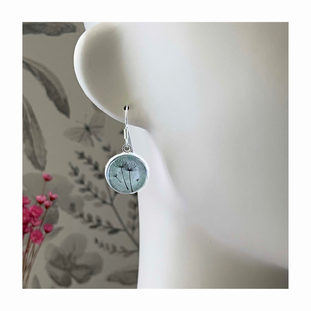 Blue Dandelion Flower Earrings