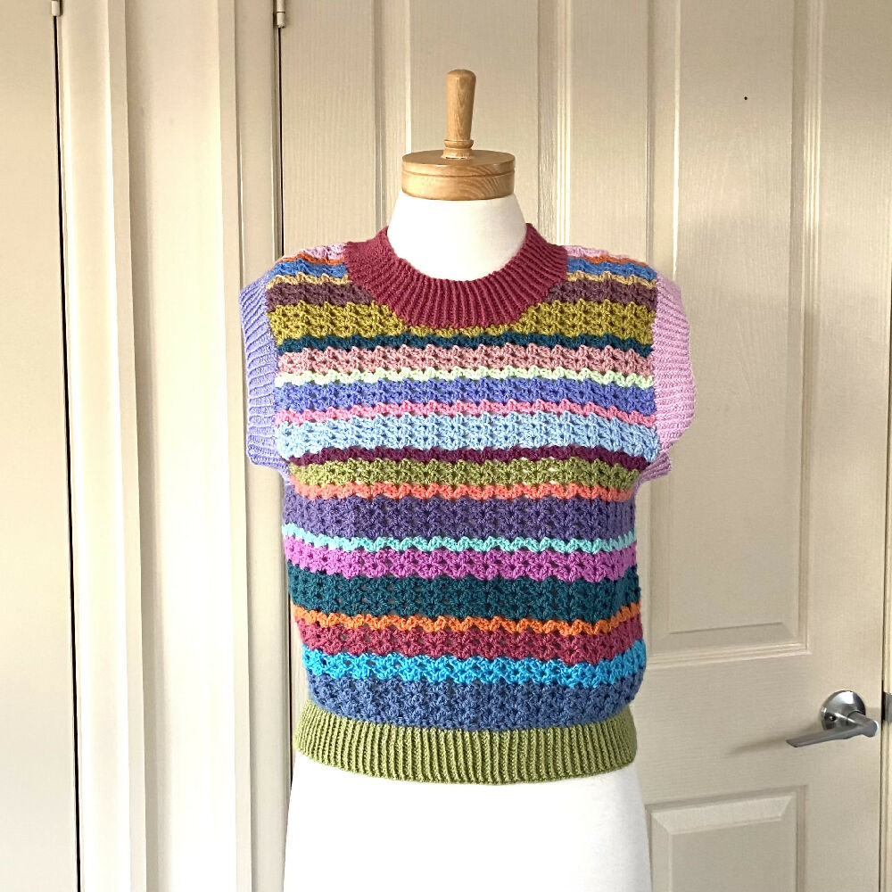 Crochet Striped Vest Top Striped Knit Pants Set