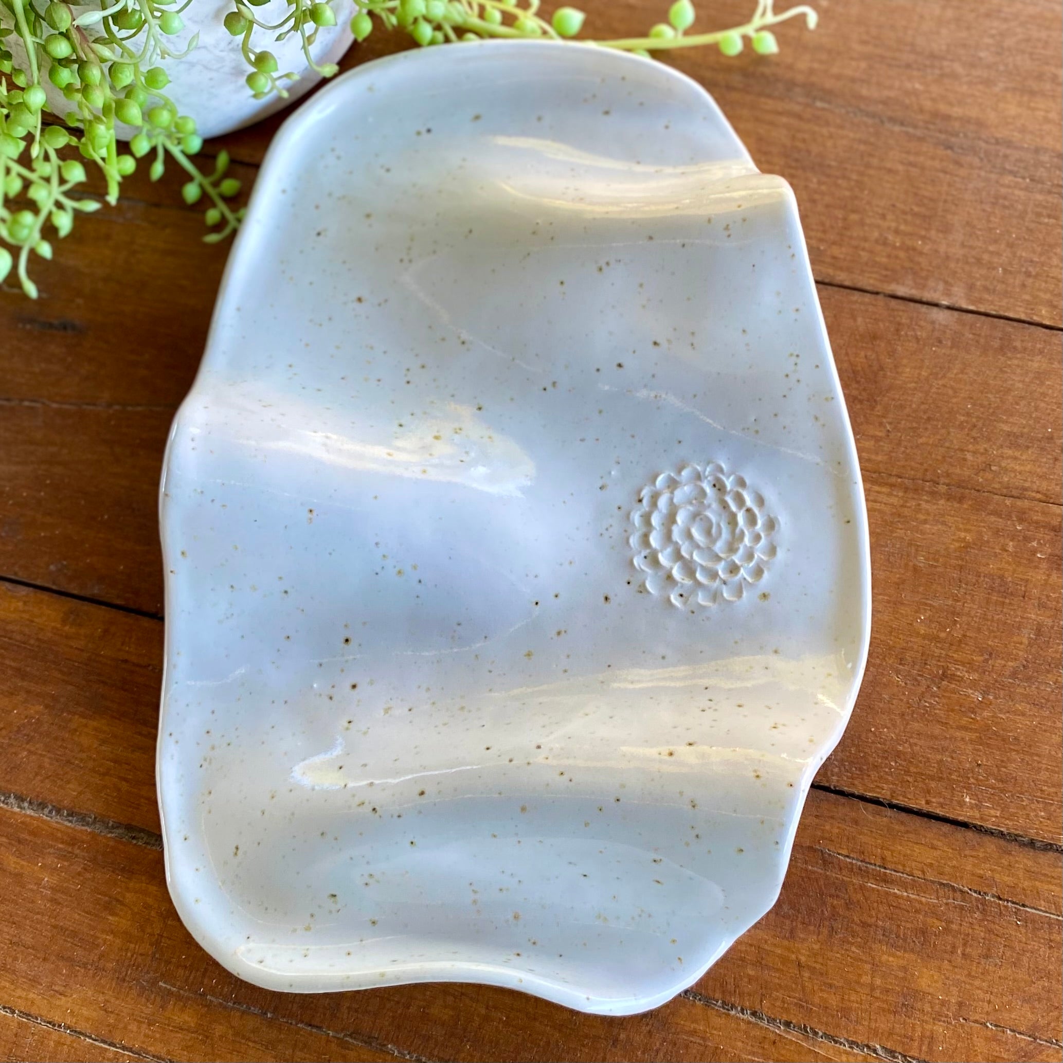 Large Ceramic Curvy Platter in White with Blush Pink Splashes|Restocked|Handmade Pottery