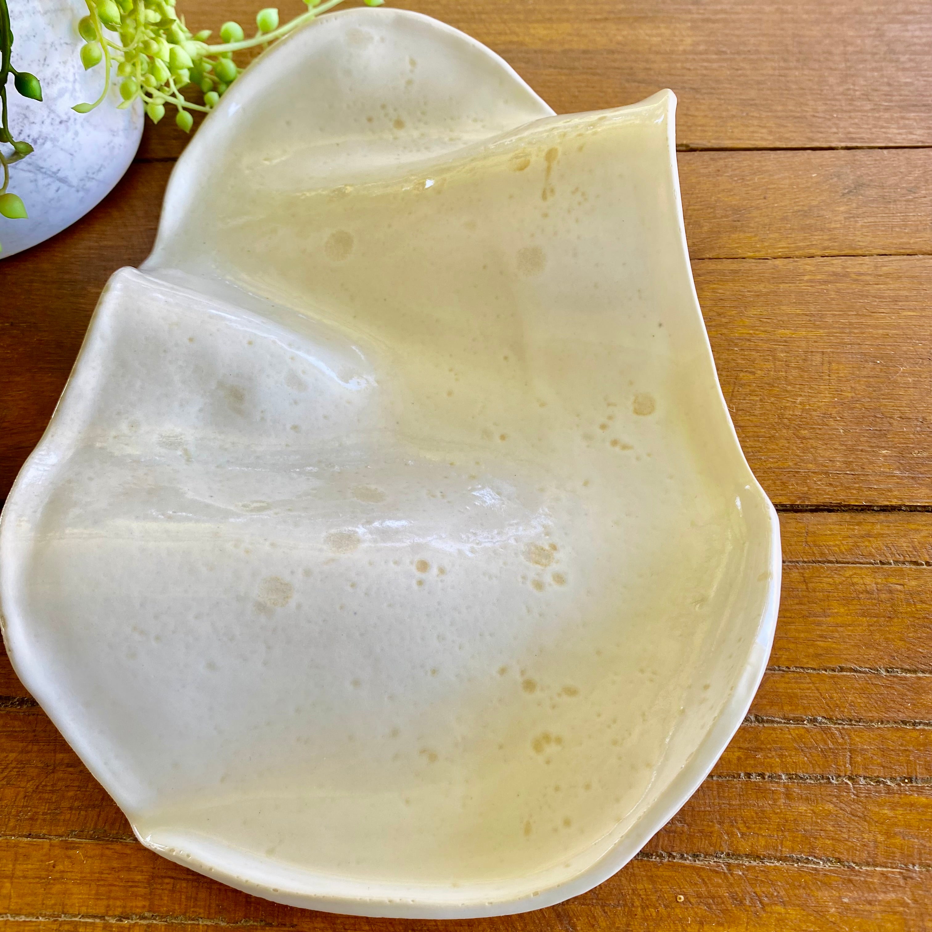 Large Ceramic Curvy Platter in White with Blush Pink Splashes|Restocked|Handmade Pottery