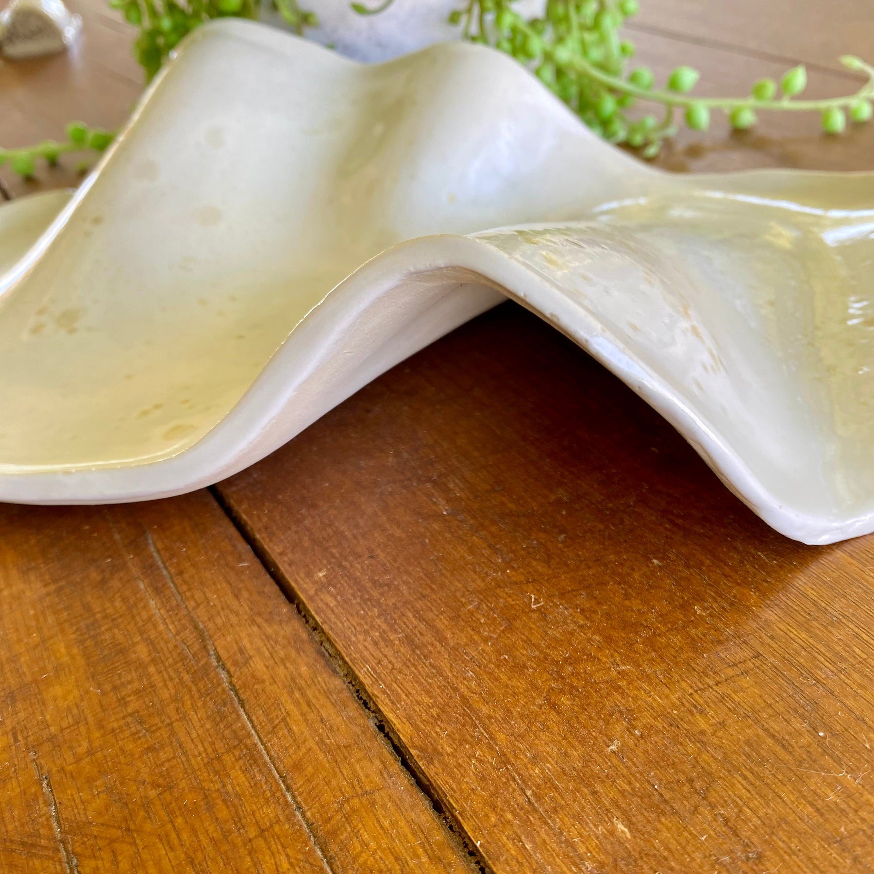 Large Ceramic Curvy Platter in White with Blush Pink Splashes|Restocked|Handmade Pottery