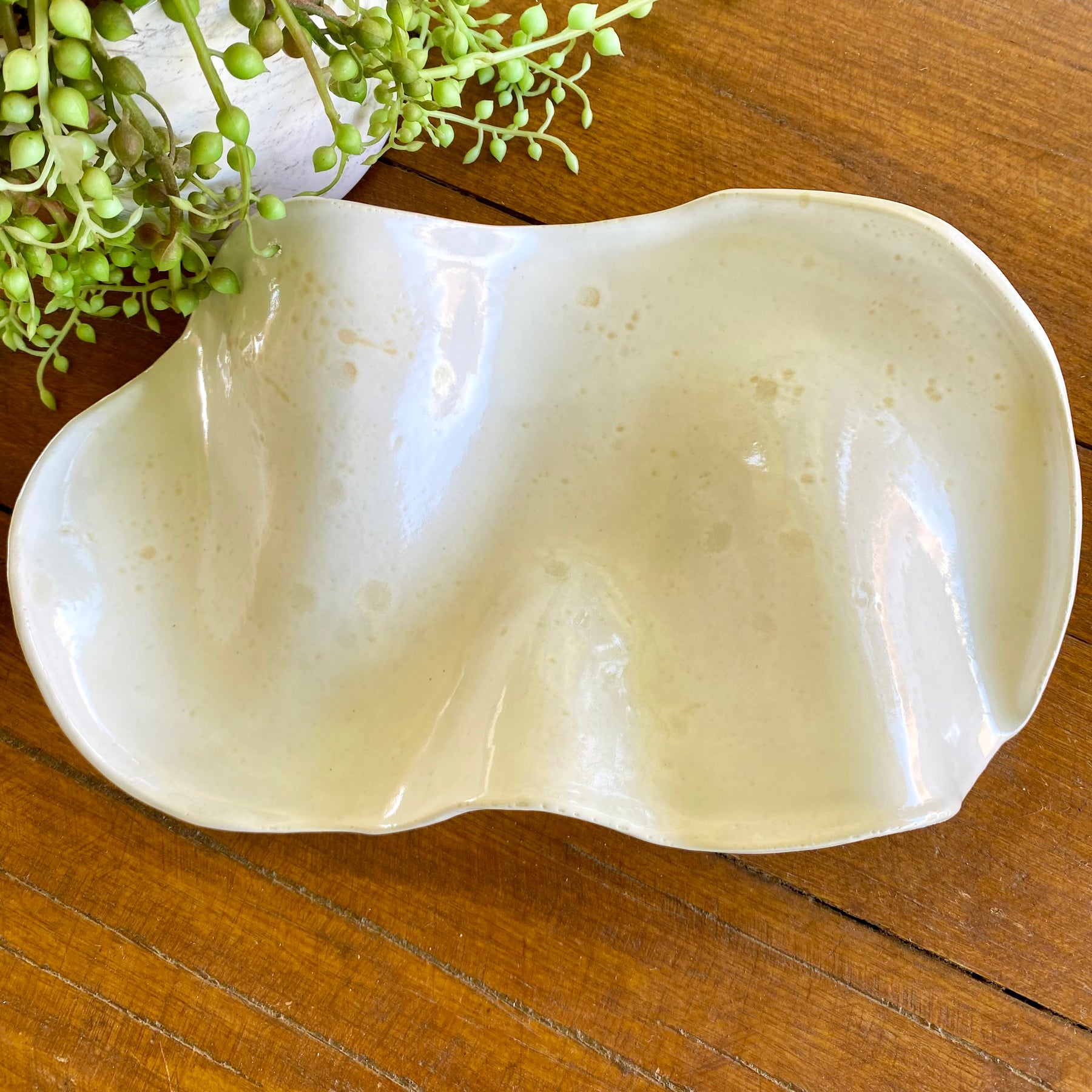 Large Ceramic Curvy Platter in White with Blush Pink Splashes|Restocked|Handmade Pottery