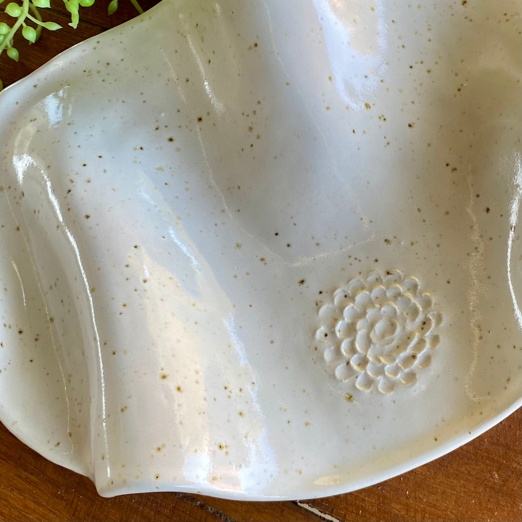 Large Ceramic Curvy Platter in White with Blush Pink Splashes|Restocked|Handmade Pottery