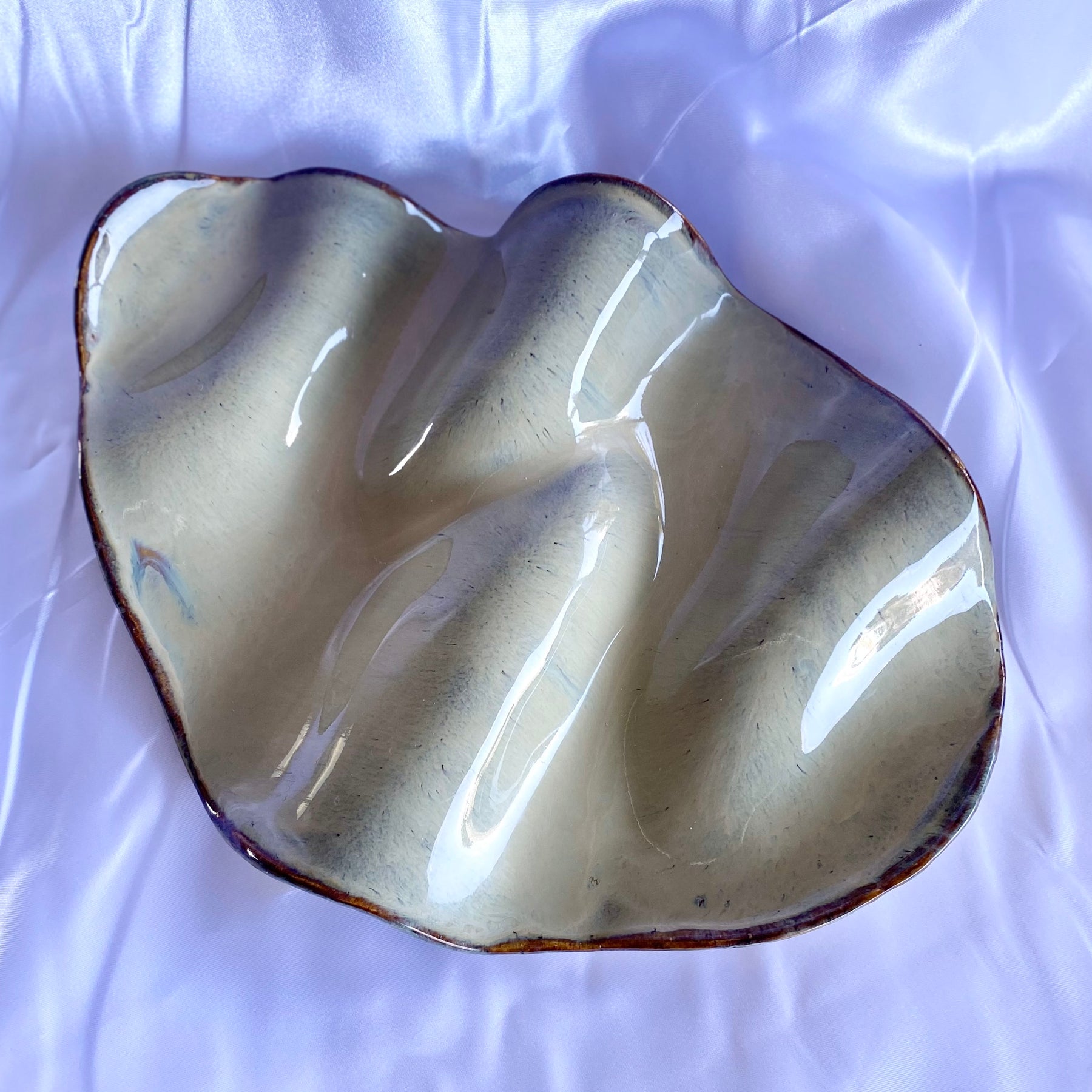 Large Ceramic Curvy Platter in White with Blush Pink Splashes|Restocked|Handmade Pottery