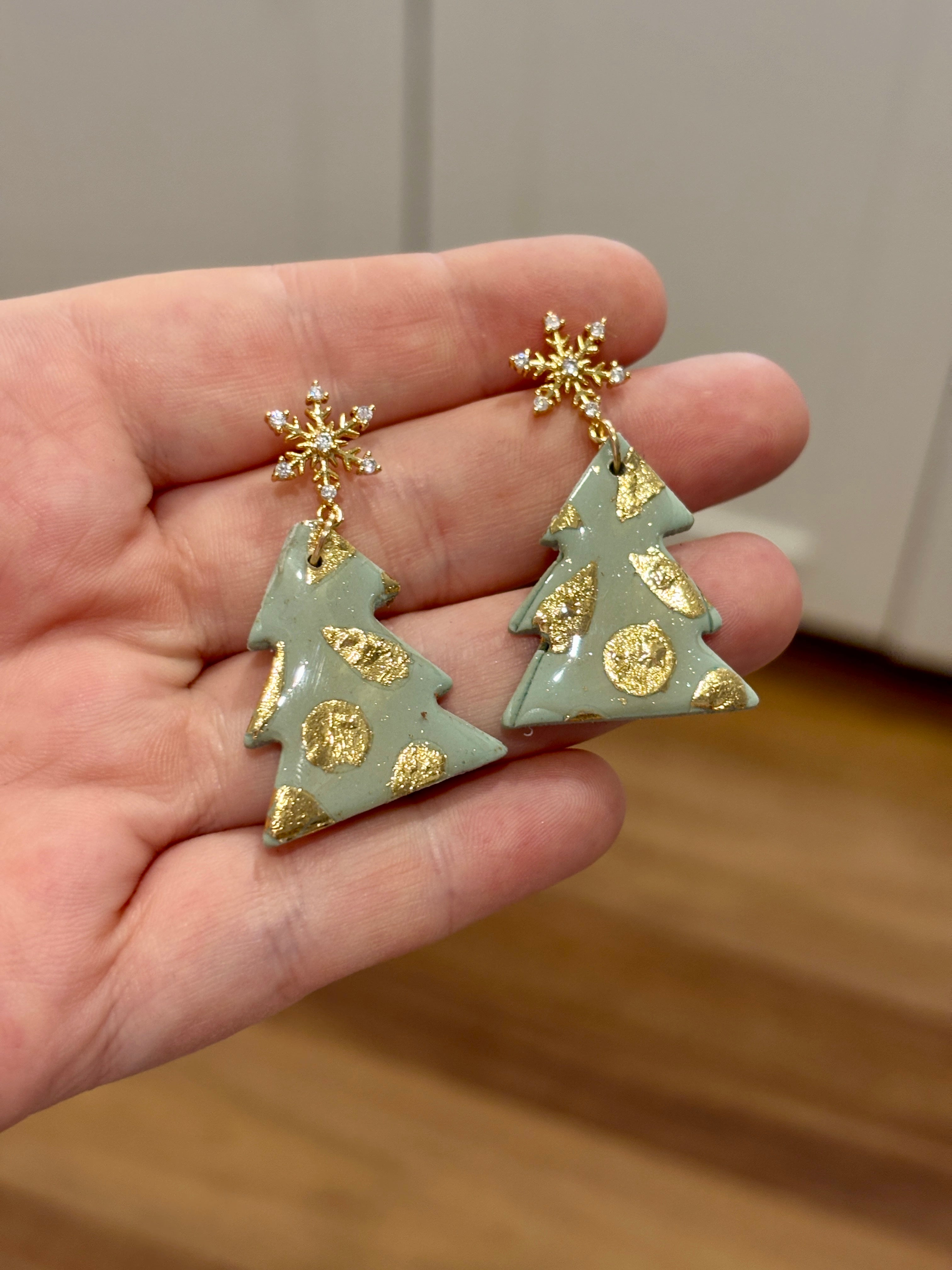 Christmas Tree Gold Leaf Earrings