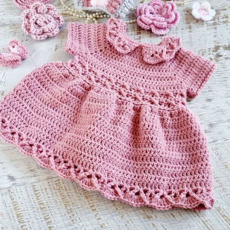 Baby Dress Newborn Dusty Rose Hand Crocheted