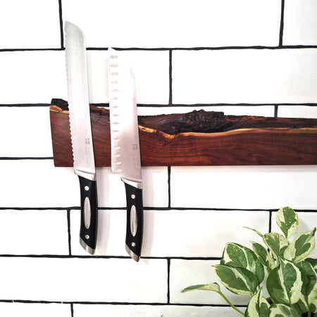 Handmade Wooden Magnetic Knife Holder: Wall-Mounted Kitchen Rack
