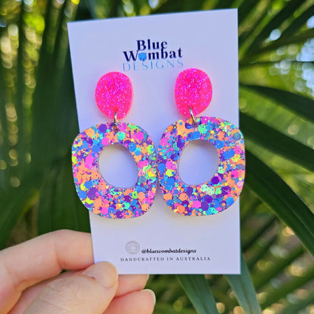 Resin Glitter Organic Shape Dangle Earrings 50mm x 30mm