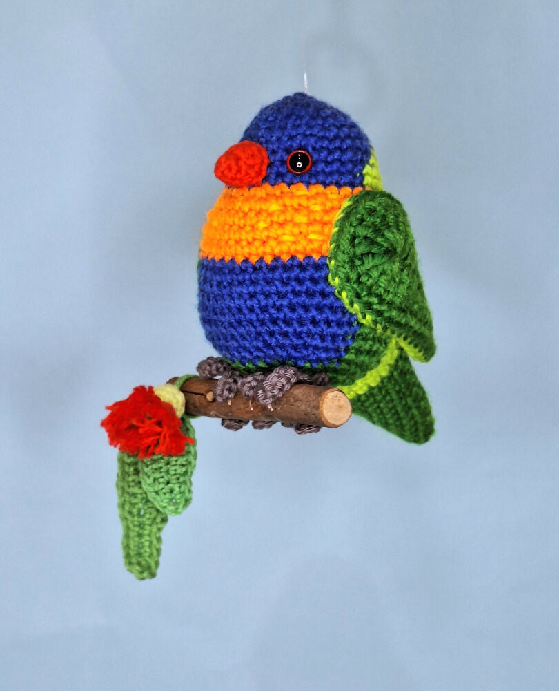 crocheted rainbow lorikeet room decoration or toy