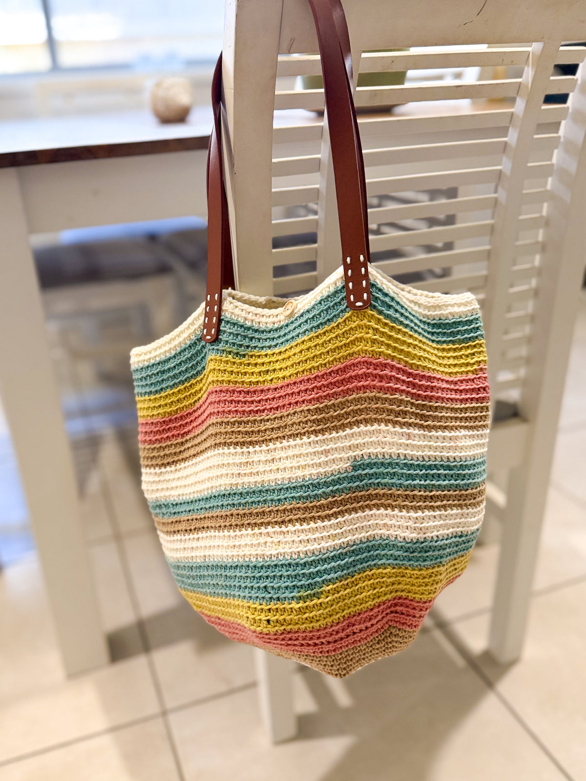 #053 Market Bag with Faux Leather Handles
