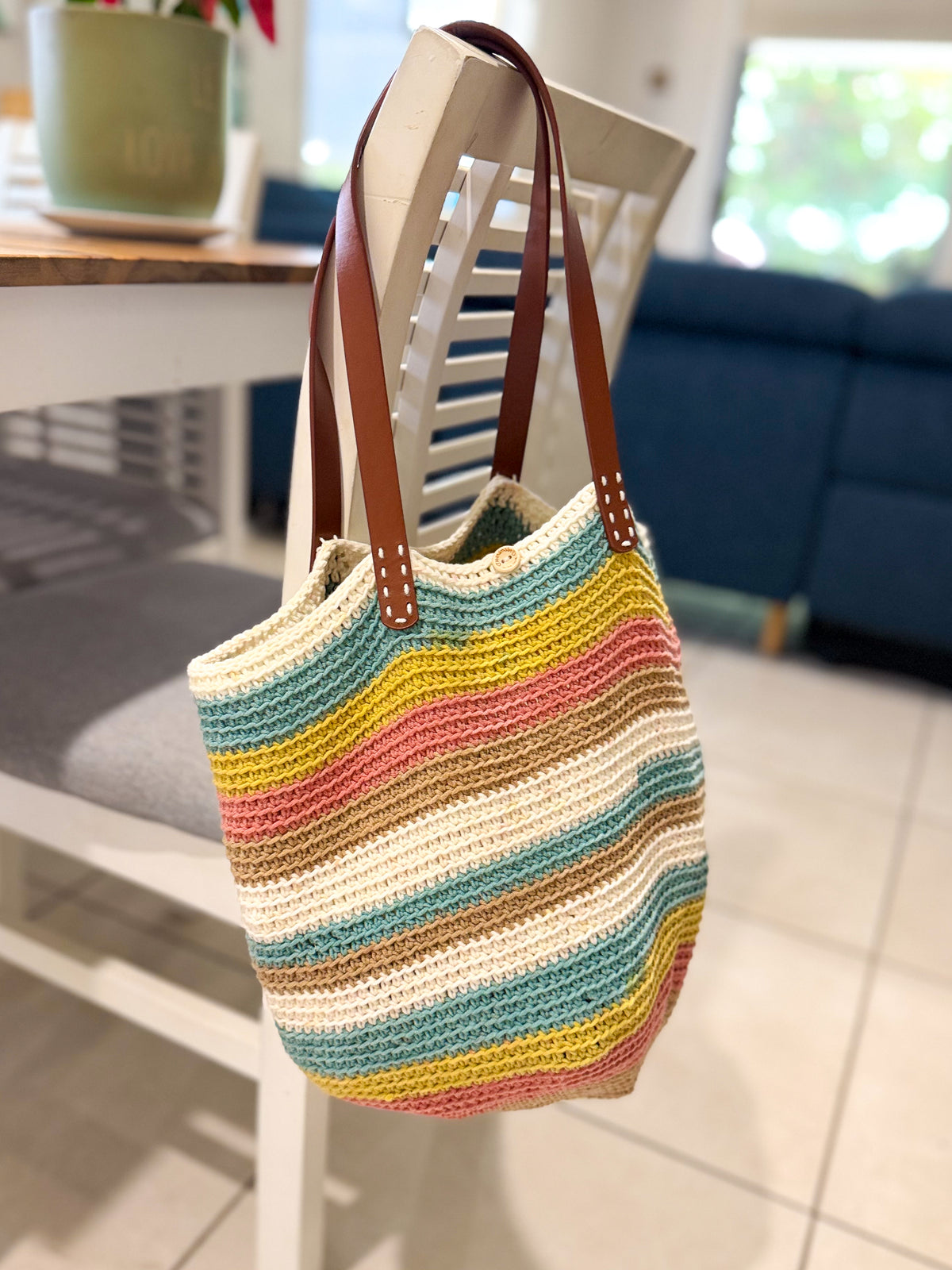 #053 Market Bag with Faux Leather Handles